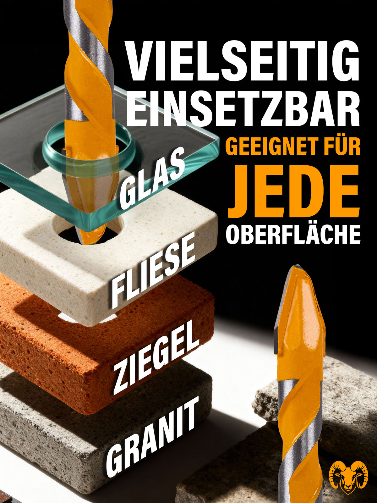 Geeignet für die Bohrung in Glas, Fliesen, Ziegel, Granit, Feinsteinzeug und andere harte Materialien.