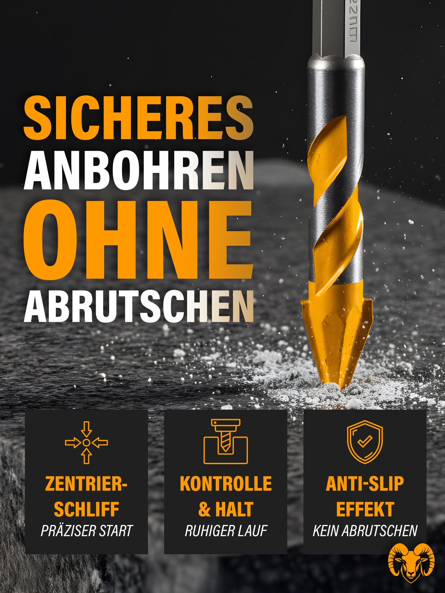 Hartmetallspitze mit Zentrierschliff Nahaufnahme Anti-Slip