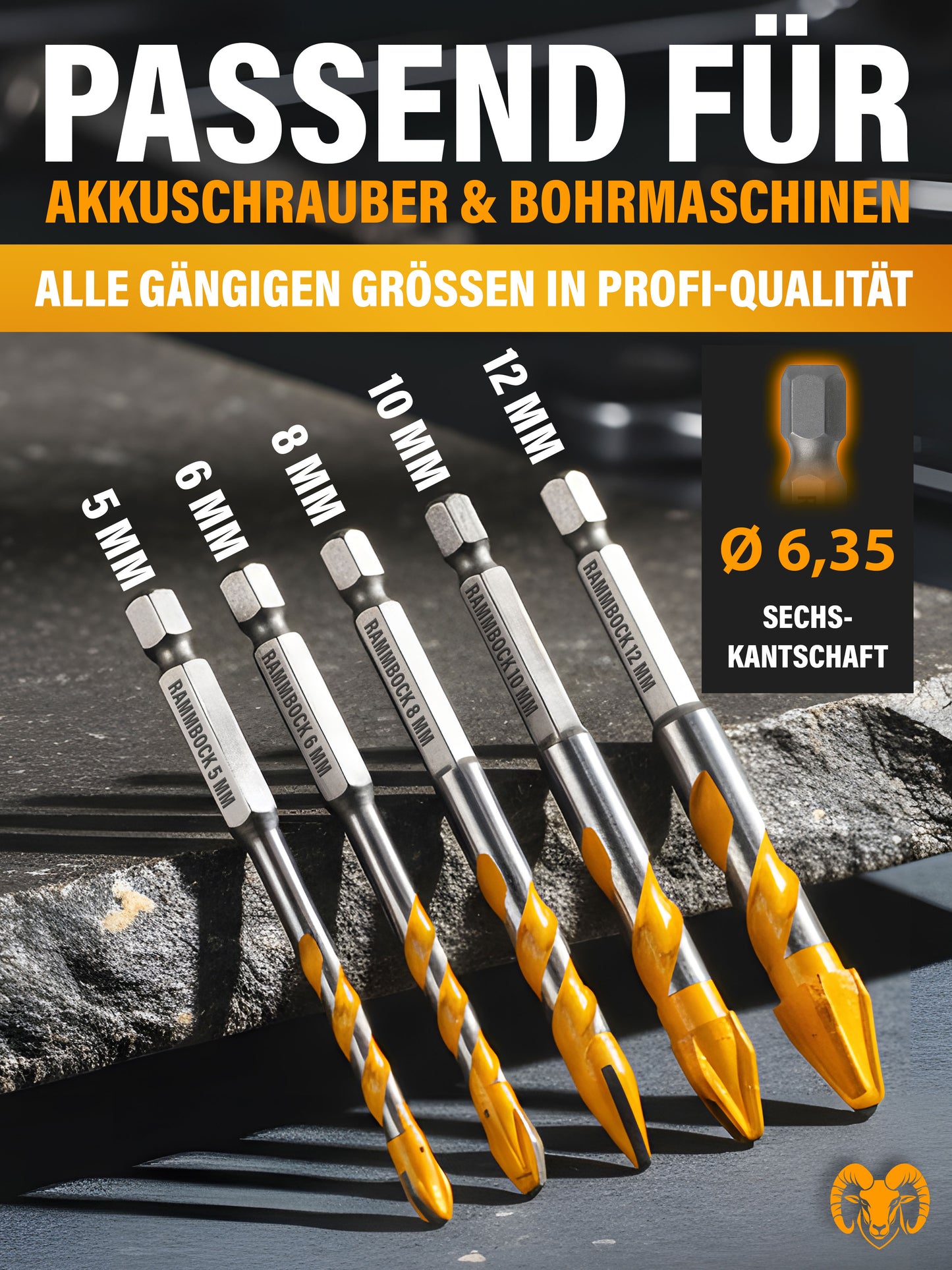 Sechskantschliff am Schaft drehsicher im Bohrfutter